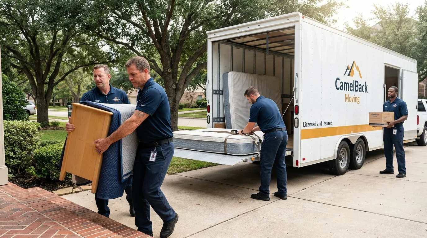 Crew loading residential truck for cross-state move from Adamsville, TN