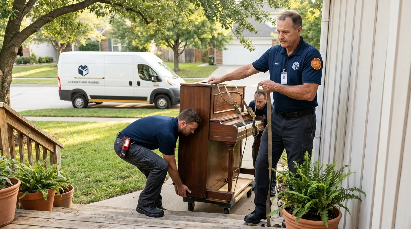 Licensed piano movers securing grand piano in Adamsville, TN
