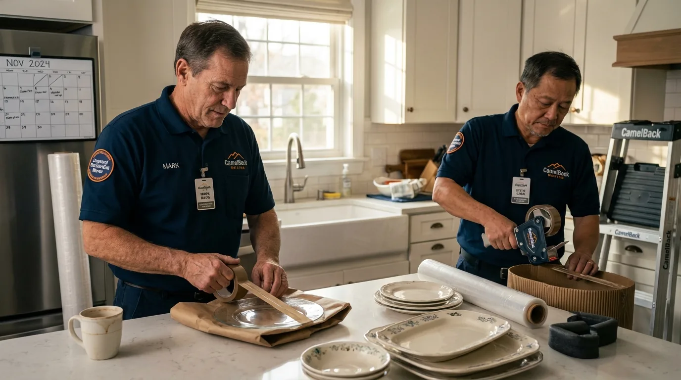 Professional crew packing kitchen dishware in Adamsville, TN
